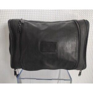 Tumi Leather Toiletry Bag Black Leather Zip Around Monogram TGS Travel Mens